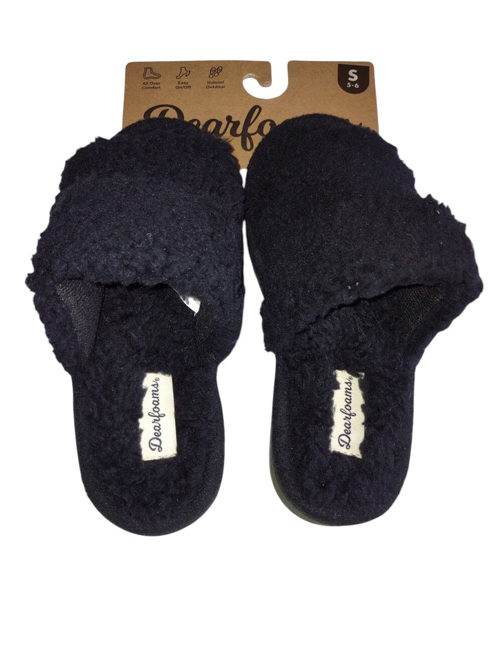 Dearfoams Small(5-6) Black Sherpa Slippers